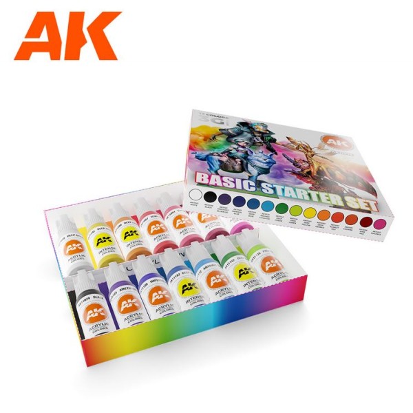 AK Interactive - 3rd Generation Acrylics Set - BASIC STARTER SET – 14 COLORS SELECTED BY JOSE DAVINCI