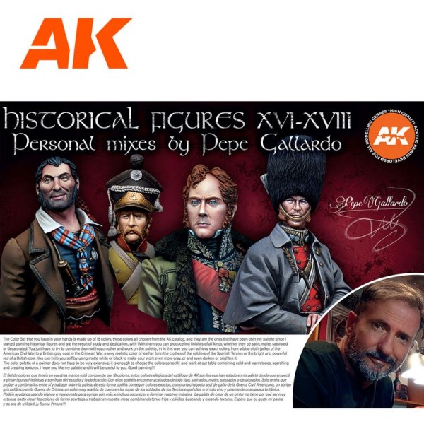 AK Interactive - 3rd Generation Acrylics Set -PEPE GALLARDO - SIGNATURE SET - HISTORICAL FIGURES XVI-XVIII