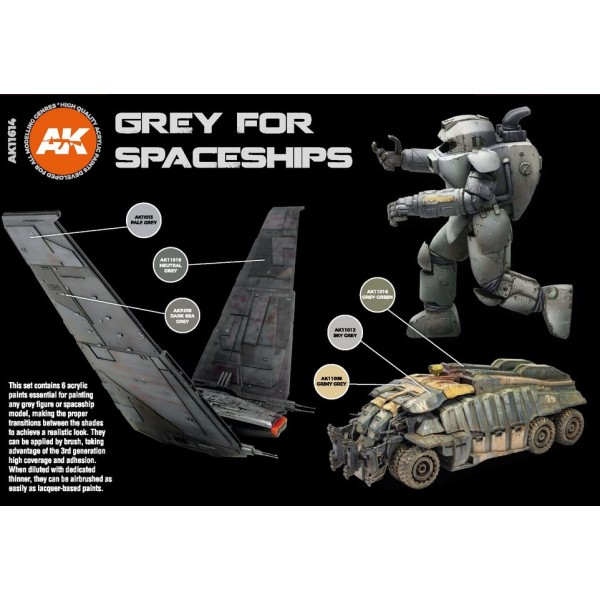 AK Interactive - 3rd Generation Acrylics Set - GREY FOR SPACESHIPS