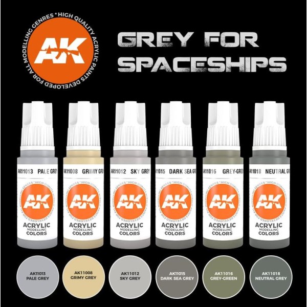 AK Interactive - 3rd Generation Acrylics Set - GREY FOR SPACESHIPS