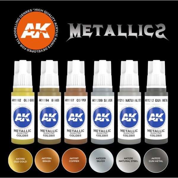 AK Interactive - 3rd Generation Acrylics Set - METALLICS COLORS SET