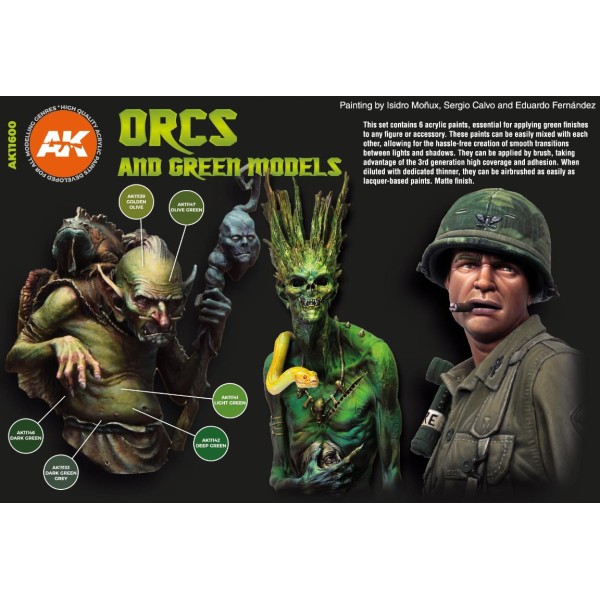 AK Interactive - 3rd Generation Acrylics Set - ORCS AND GREEN MODELS