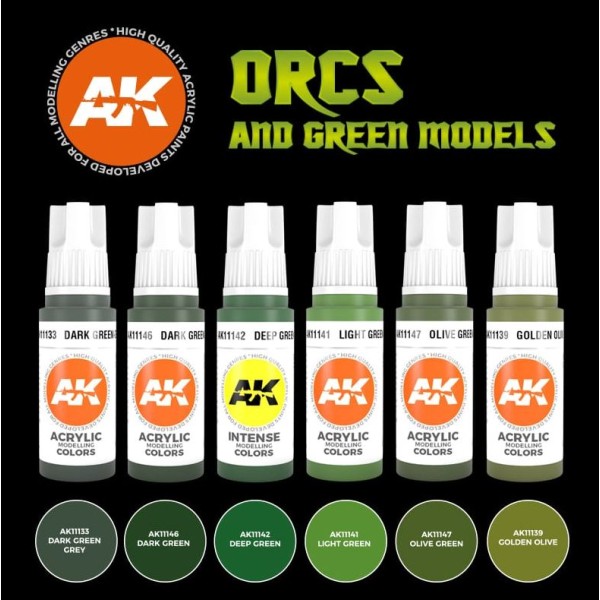 AK Interactive - 3rd Generation Acrylics Set - ORCS AND GREEN MODELS