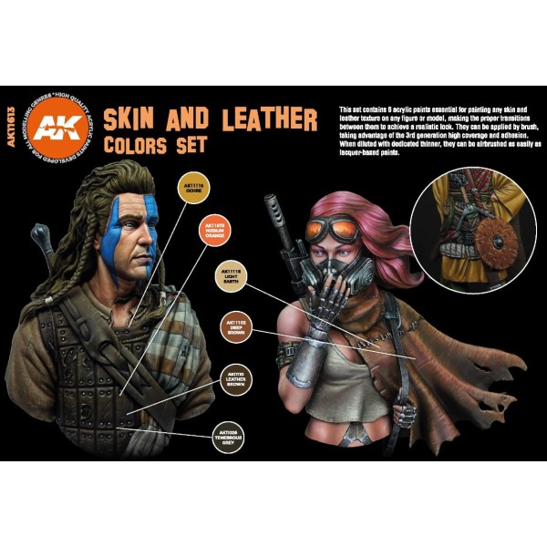 AK Interactive - 3rd Generation Acrylics Set - SKINs AND LEATHER COLORS