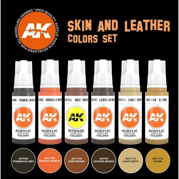 AK Interactive - 3rd Generation Acrylics Set - SKINs AND LEATHER COLORS