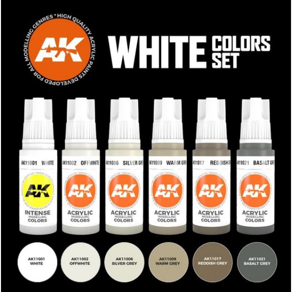 AK Interactive - 3rd Generation Acrylics Set - WHITE COLORS