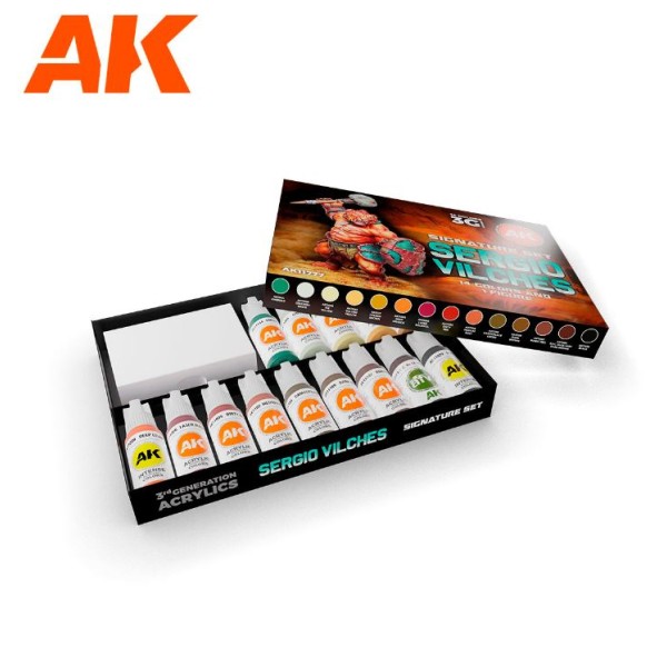 AK Interactive - 3rd Generation Acrylics Set -SERGIO VILCHES - SIGNATURE SET - 14 Colours and Figure