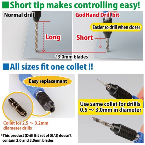 GodHand Hobby Tools: Drill Bit Set of 5 [A]