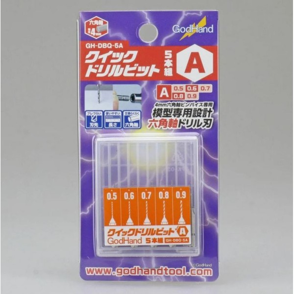 GodHand Hobby Tools: Quick Attachable Drill Bit Set of 5 [A]