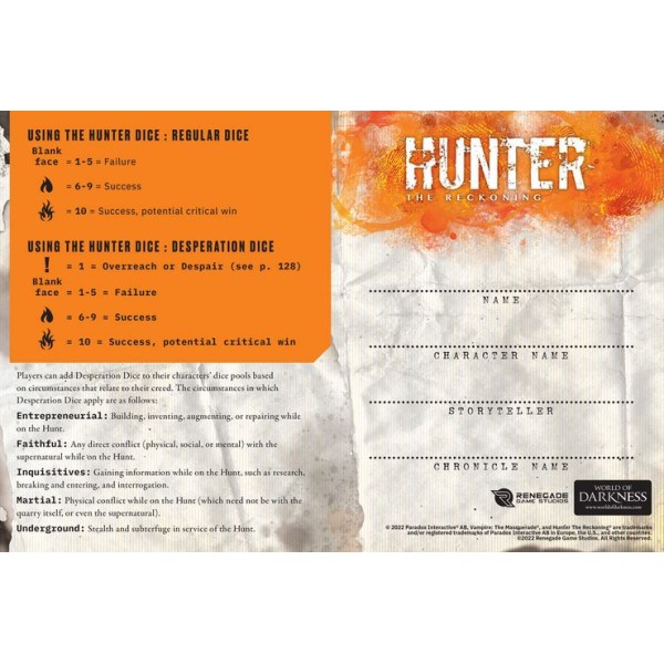 Hunter: The Reckoning - 5th Edition Roleplaying Game - Expanded Character Sheet Journal